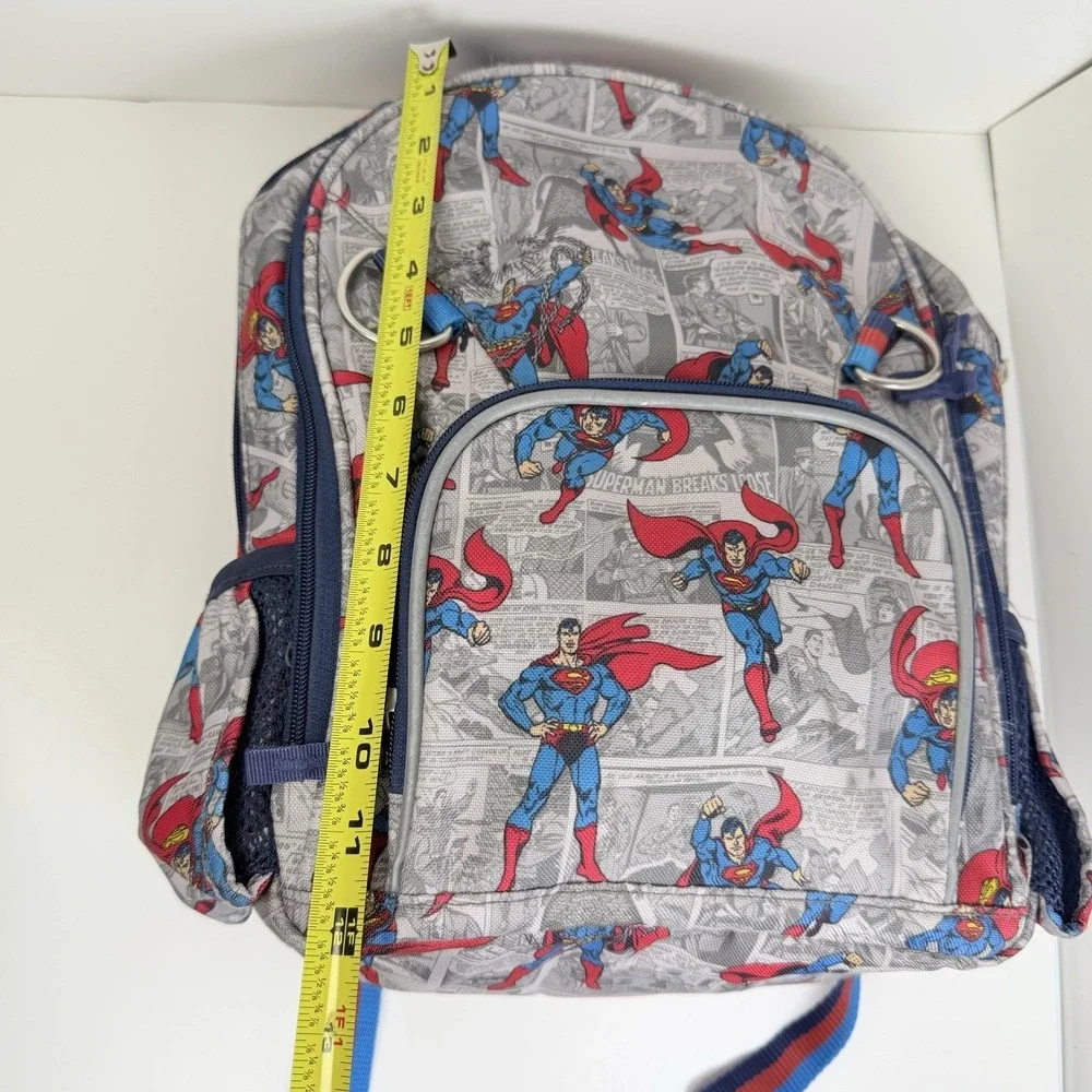 Pottery Barn Kids Superman Mackenzie Large Backpack Gray Blue Bottle Pockets